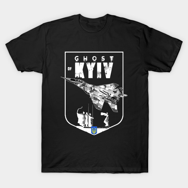 Ghost Of Kyiv Ukrainian MIG-29 Fighterjet T-Shirt by aeroloversclothing